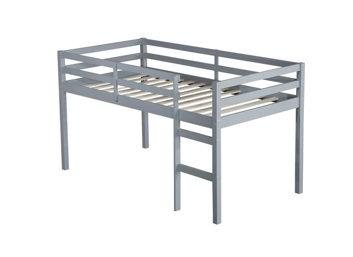Solid Wooden, Rubber Wooden Twin Loft Bed with Ladder, Bed Platform of Strengthened Slats , Grey - 1st Choice Furniture Direct