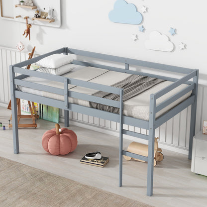 Solid Wooden, Rubber Wooden Twin Loft Bed with Ladder, Bed Platform of Strengthened Slats , Grey - 1st Choice Furniture Direct