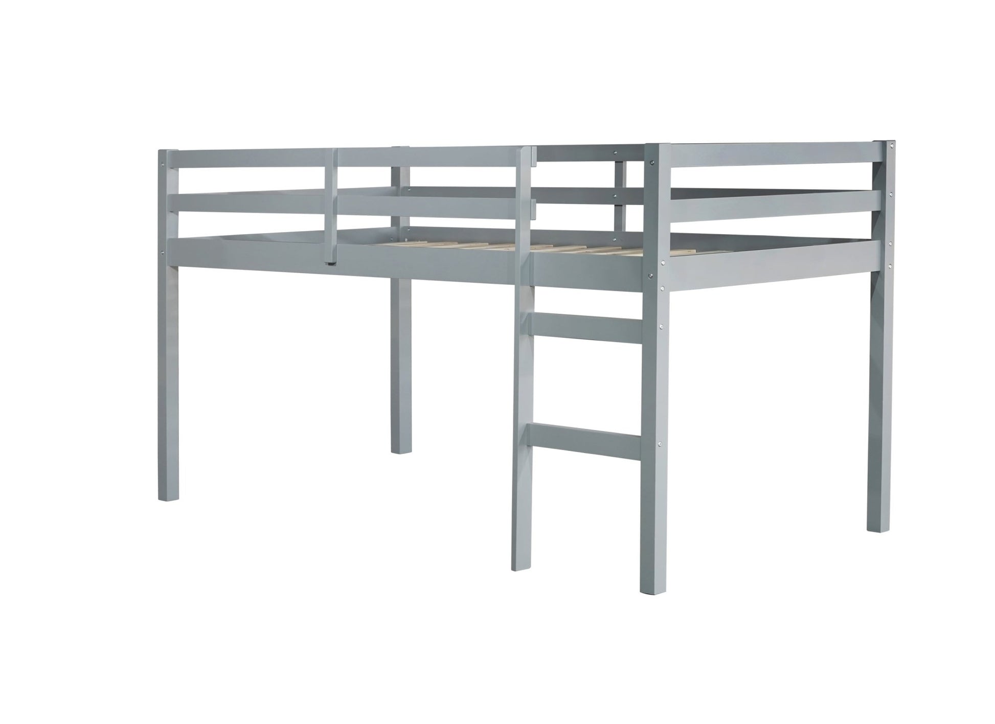 Solid Wooden, Rubber Wooden Twin Loft Bed with Ladder, Bed Platform of Strengthened Slats , Grey - 1st Choice Furniture Direct