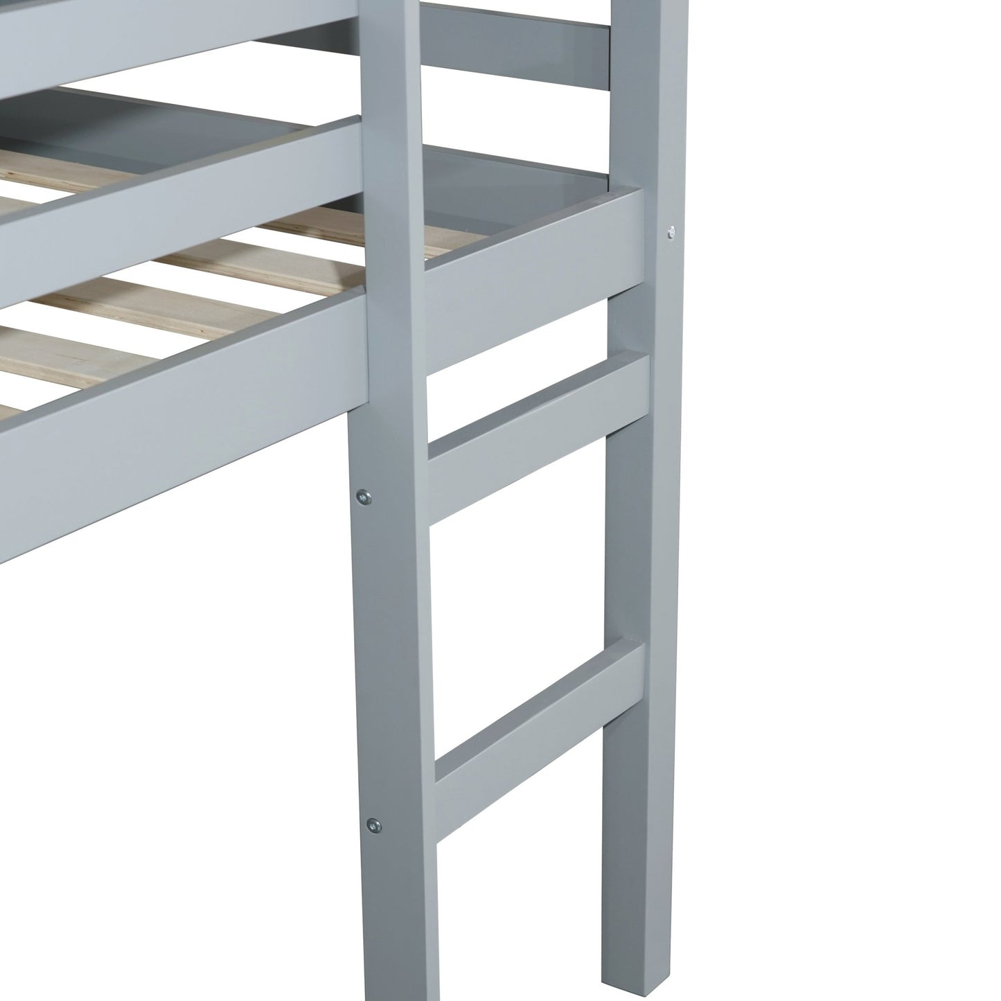 Solid Wooden, Rubber Wooden Twin Loft Bed with Ladder, Bed Platform of Strengthened Slats , Grey - 1st Choice Furniture Direct