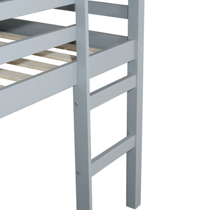 Solid Wooden, Rubber Wooden Twin Loft Bed with Ladder, Bed Platform of Strengthened Slats , Grey - 1st Choice Furniture Direct