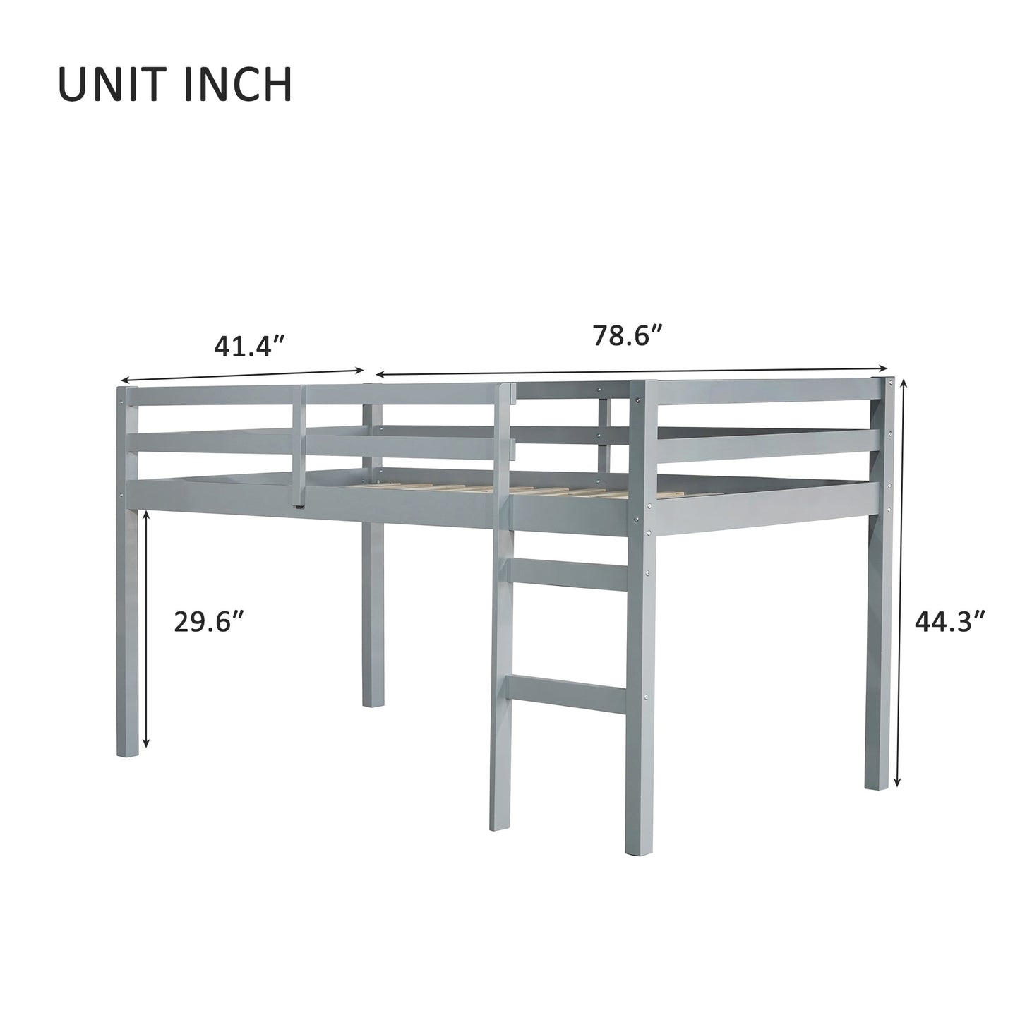 Solid Wooden, Rubber Wooden Twin Loft Bed with Ladder, Bed Platform of Strengthened Slats , Grey - 1st Choice Furniture Direct