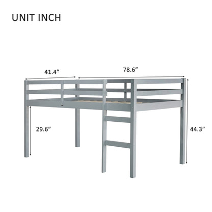Solid Wooden, Rubber Wooden Twin Loft Bed with Ladder, Bed Platform of Strengthened Slats , Grey - 1st Choice Furniture Direct