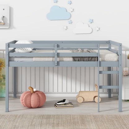 Solid Wooden, Rubber Wooden Twin Loft Bed with Ladder, Bed Platform of Strengthened Slats , Grey - 1st Choice Furniture Direct
