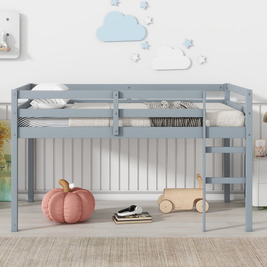 Solid Wooden, Rubber Wooden Twin Loft Bed with Ladder, Bed Platform of Strengthened Slats , Grey - 1st Choice Furniture Direct
