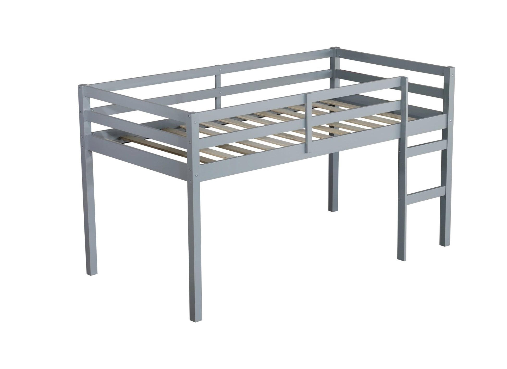 Solid Wooden, Rubber Wooden Twin Loft Bed with Ladder, Bed Platform of Strengthened Slats , Grey - 1st Choice Furniture Direct