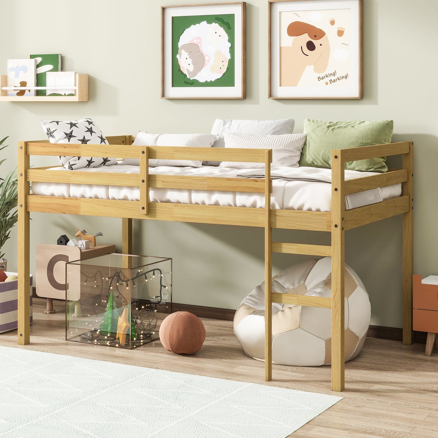 Solid Wooden, Rubber Wooden Twin Loft Bed with Ladder, Bed Platform of Strengthened Slats, Natural - 1st Choice Furniture Direct