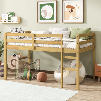 Solid Wooden, Rubber Wooden Twin Loft Bed with Ladder, Bed Platform of Strengthened Slats, Natural - 1st Choice Furniture Direct