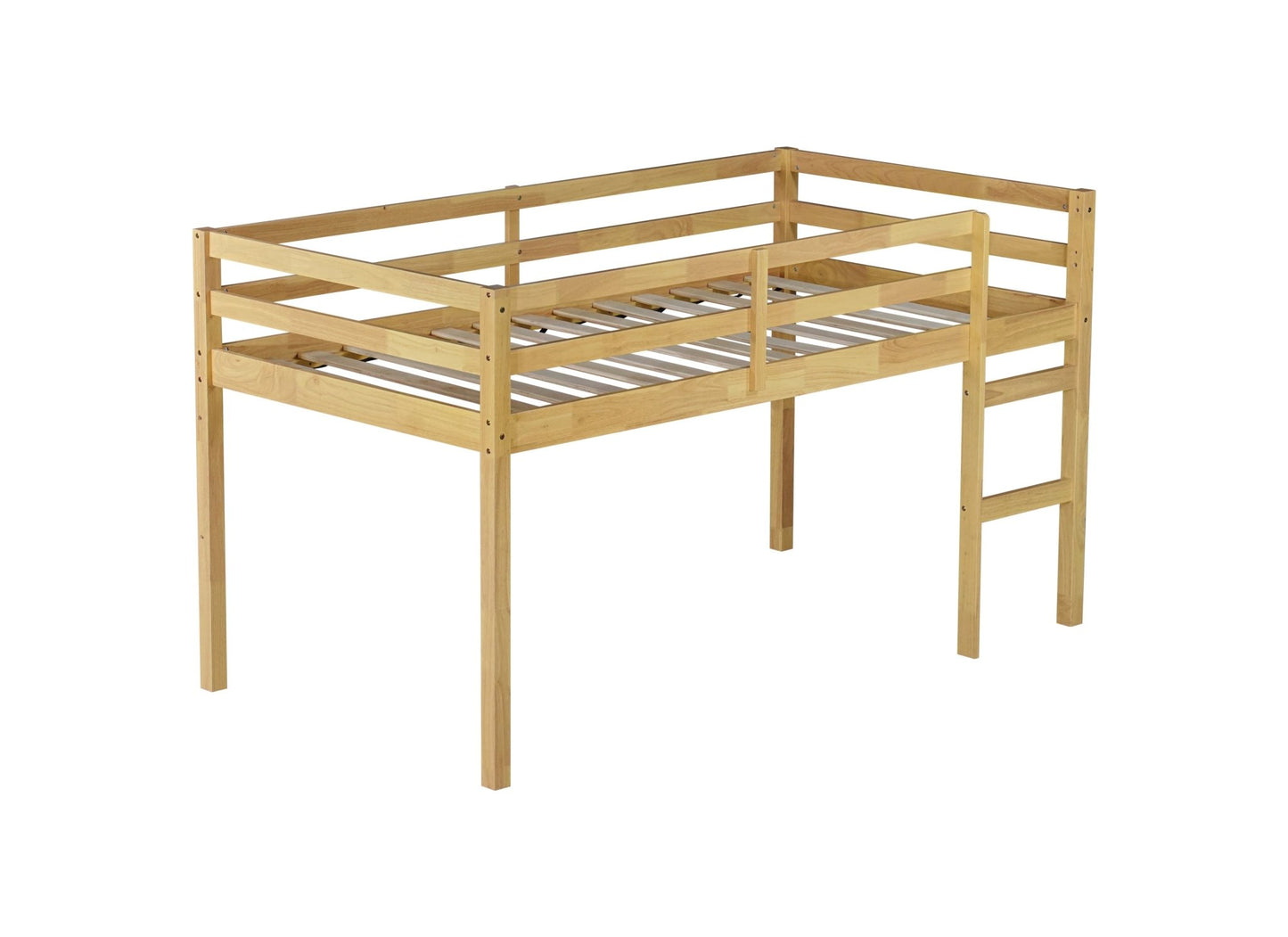 Solid Wooden, Rubber Wooden Twin Loft Bed with Ladder, Bed Platform of Strengthened Slats, Natural - 1st Choice Furniture Direct