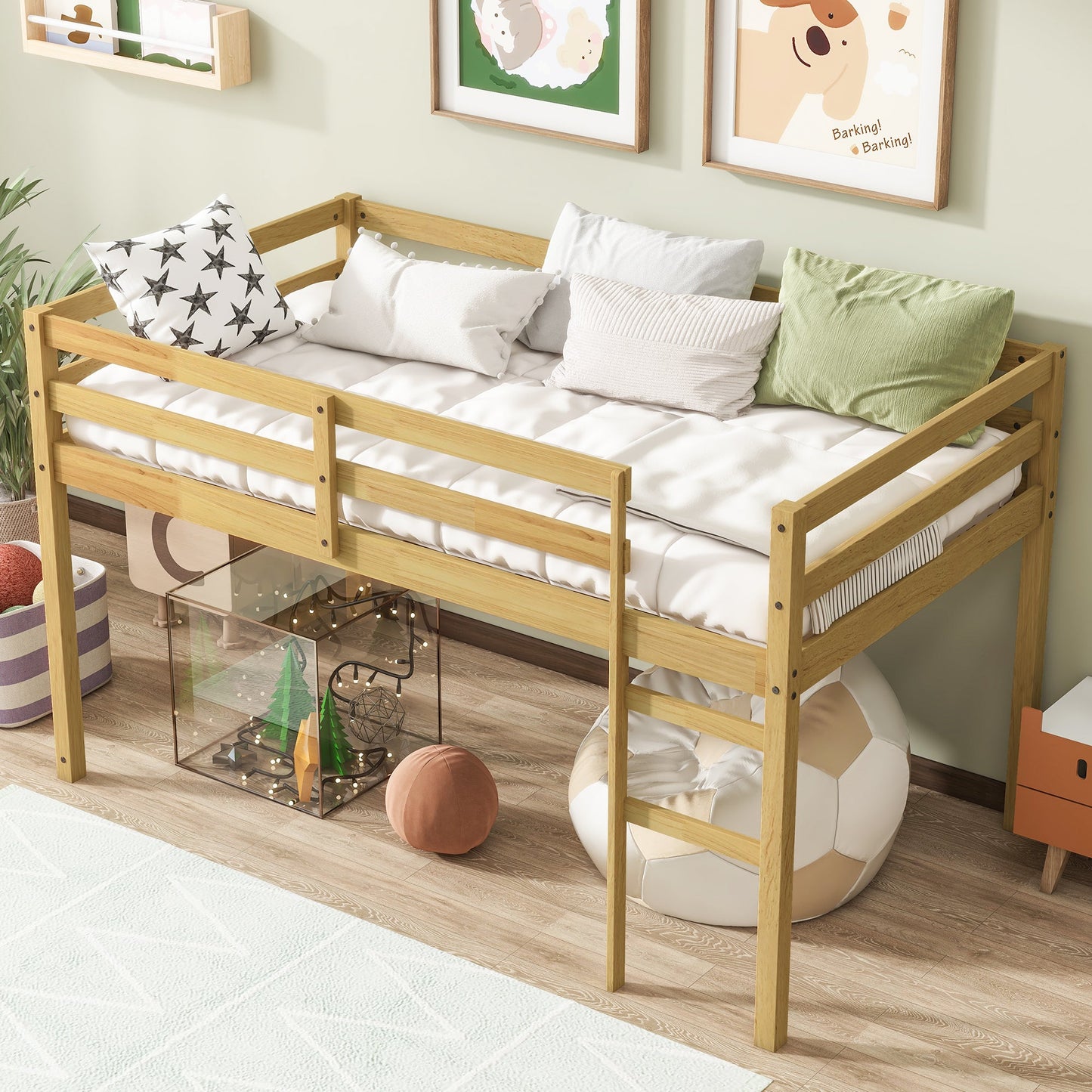 Solid Wooden, Rubber Wooden Twin Loft Bed with Ladder, Bed Platform of Strengthened Slats, Natural - 1st Choice Furniture Direct