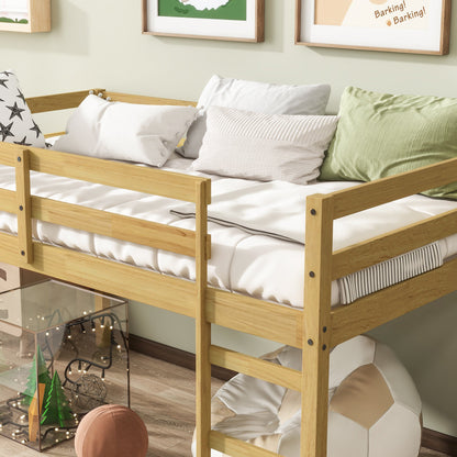 Solid Wooden, Rubber Wooden Twin Loft Bed with Ladder, Bed Platform of Strengthened Slats, Natural - 1st Choice Furniture Direct