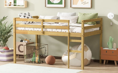 Solid Wooden, Rubber Wooden Twin Loft Bed with Ladder, Bed Platform of Strengthened Slats, Natural - 1st Choice Furniture Direct