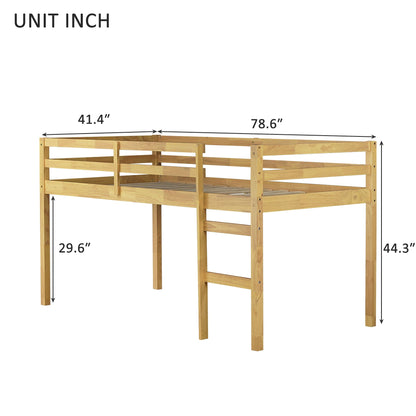 Solid Wooden, Rubber Wooden Twin Loft Bed with Ladder, Bed Platform of Strengthened Slats, Natural - 1st Choice Furniture Direct
