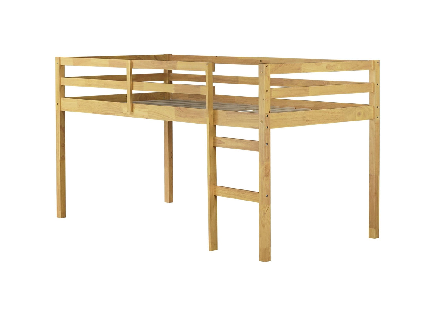 Solid Wooden, Rubber Wooden Twin Loft Bed with Ladder, Bed Platform of Strengthened Slats, Natural - 1st Choice Furniture Direct