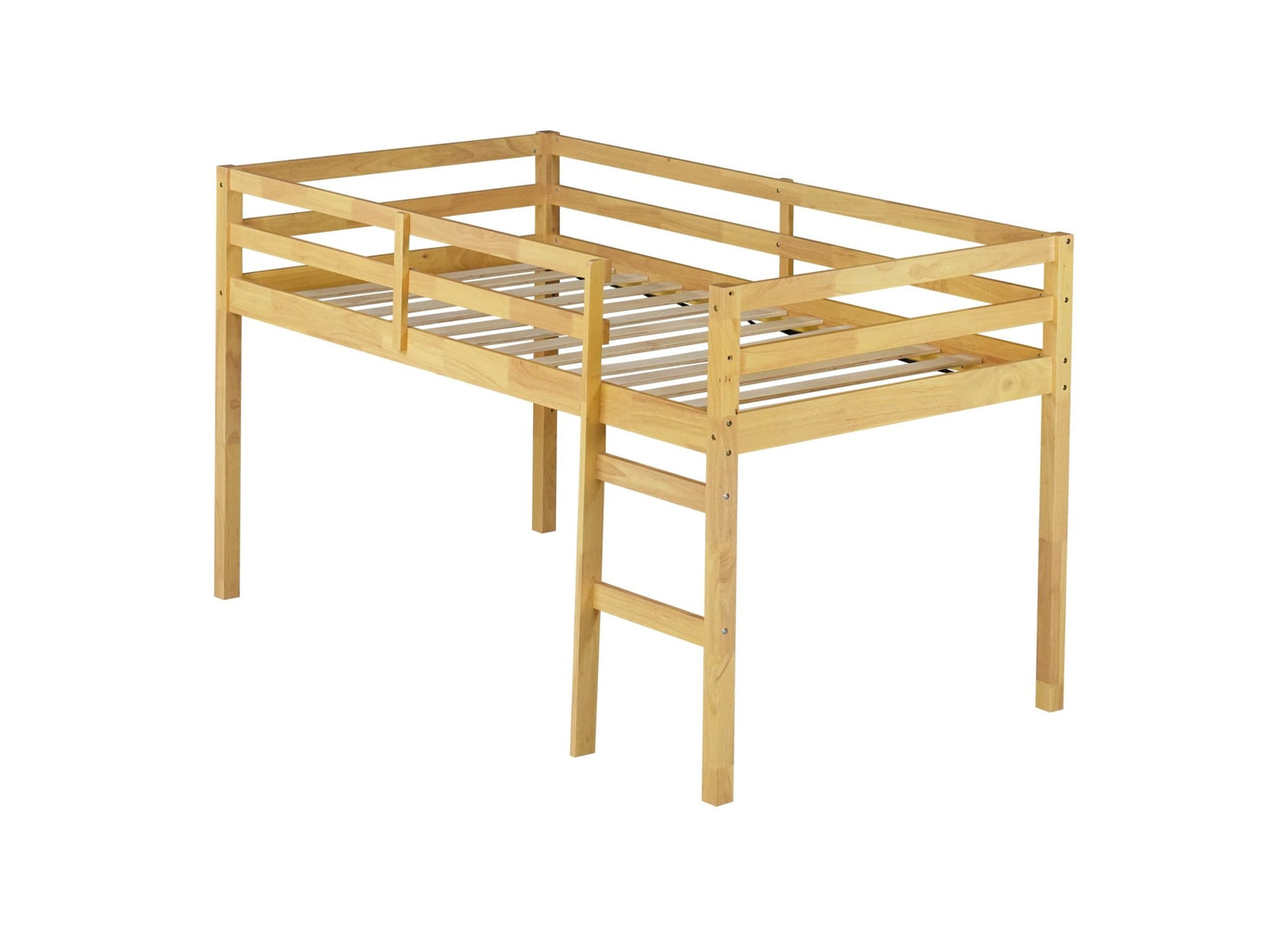 Solid Wooden, Rubber Wooden Twin Loft Bed with Ladder, Bed Platform of Strengthened Slats, Natural - 1st Choice Furniture Direct