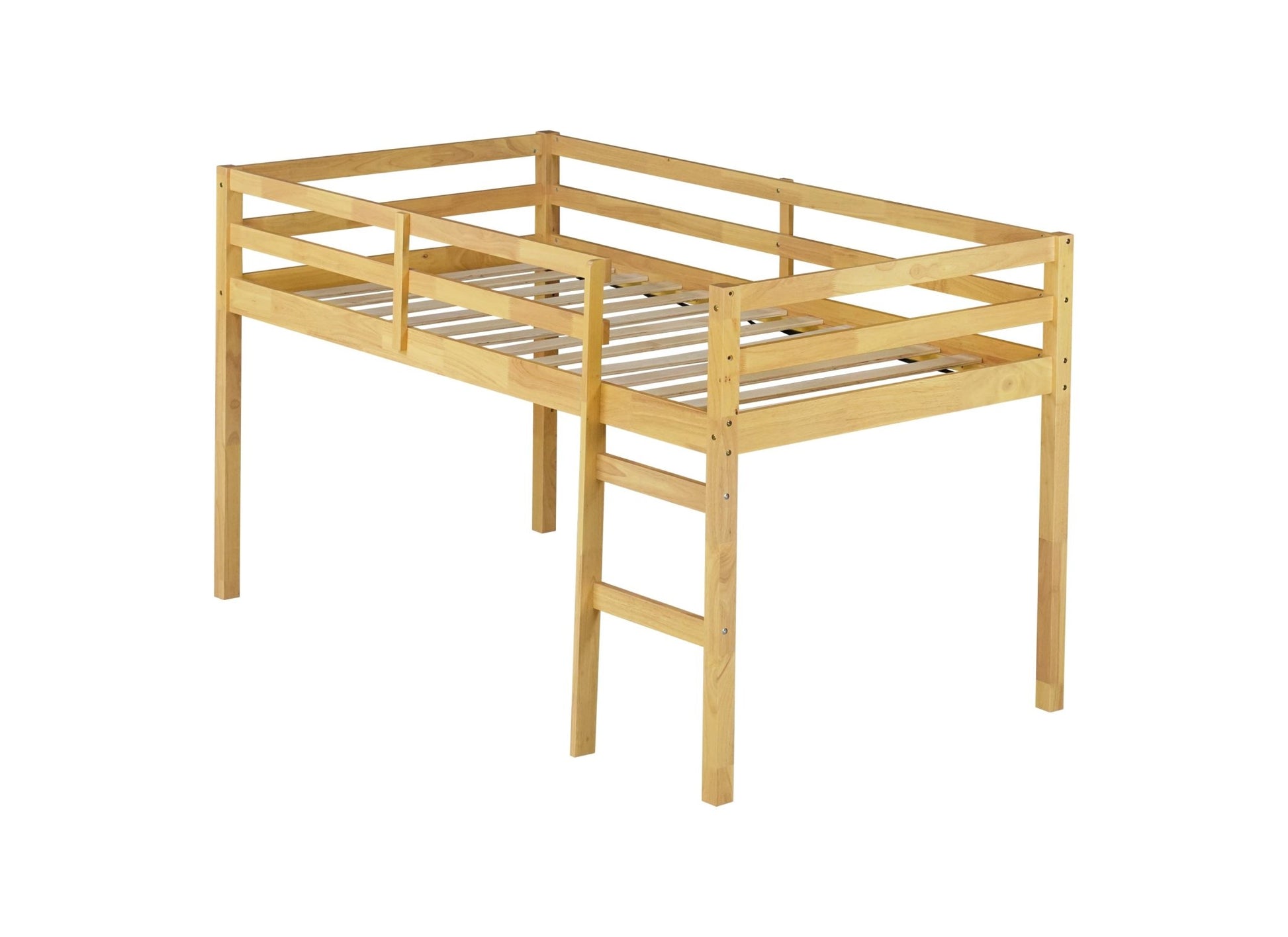 Solid Wooden, Rubber Wooden Twin Loft Bed with Ladder, Bed Platform of Strengthened Slats, Natural - 1st Choice Furniture Direct