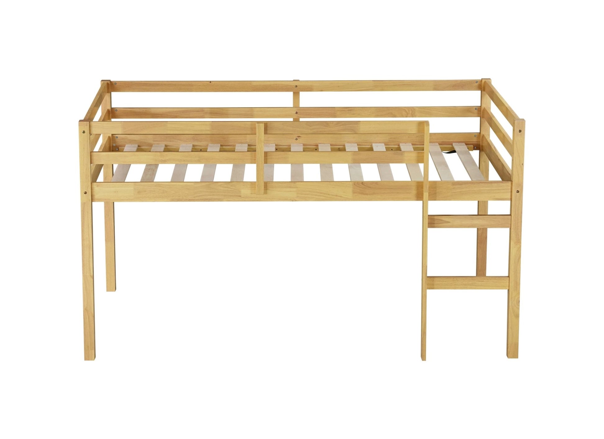 Solid Wooden, Rubber Wooden Twin Loft Bed with Ladder, Bed Platform of Strengthened Slats, Natural - 1st Choice Furniture Direct