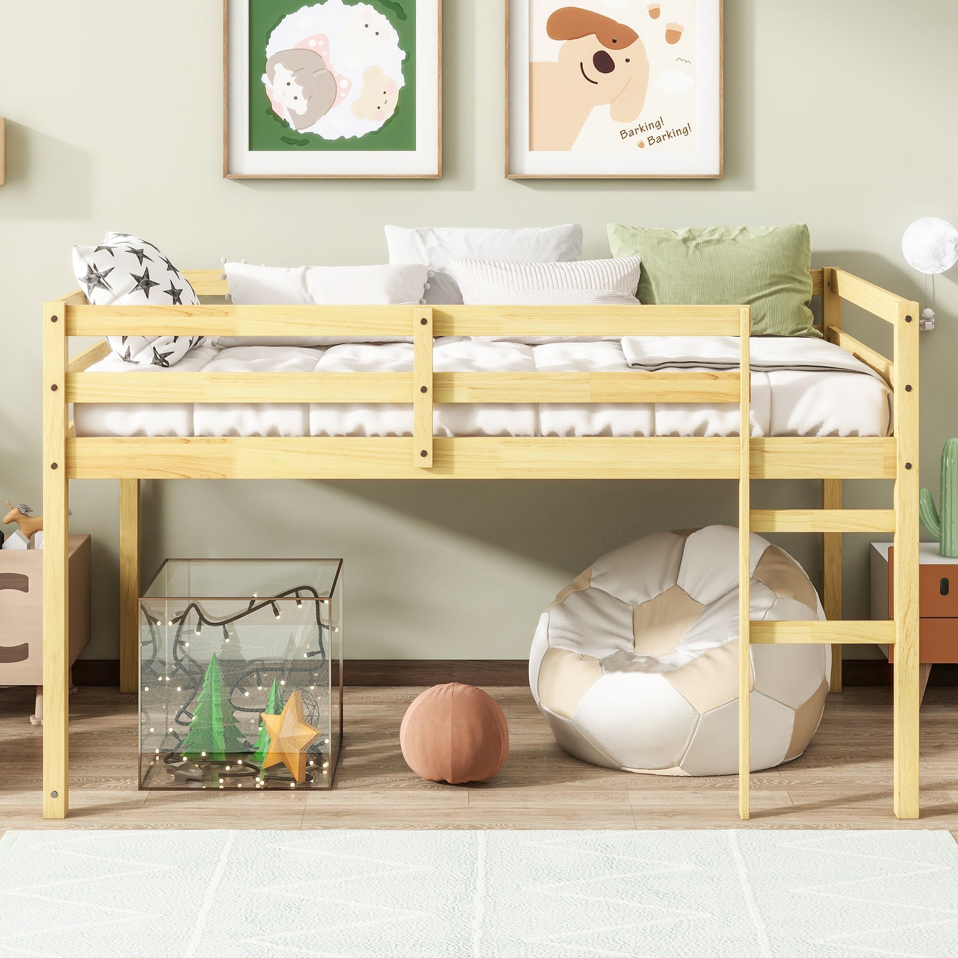 Solid Wooden, Rubber Wooden Twin Loft Bed with Ladder, Bed Platform of Strengthened Slats, Natural - 1st Choice Furniture Direct