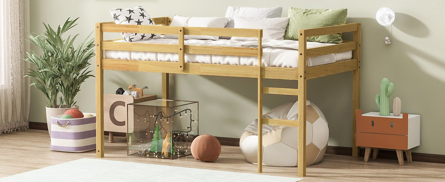 Solid Wooden, Rubber Wooden Twin Loft Bed with Ladder, Bed Platform of Strengthened Slats, Natural - 1st Choice Furniture Direct