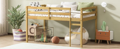 Solid Wooden, Rubber Wooden Twin Loft Bed with Ladder, Bed Platform of Strengthened Slats, Natural - 1st Choice Furniture Direct