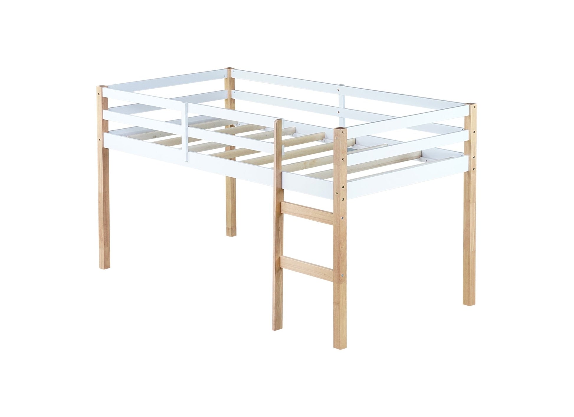 Solid Wooden, Rubber Wooden Twin Loft Bed with Ladder, Bed Platform of Strengthened Slats,Natural-white - 1st Choice Furniture Direct