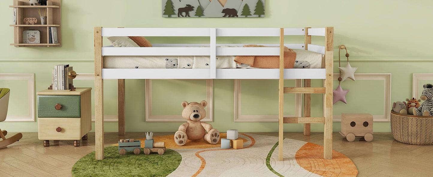 Solid Wooden, Rubber Wooden Twin Loft Bed with Ladder, Bed Platform of Strengthened Slats,Natural-white - 1st Choice Furniture Direct