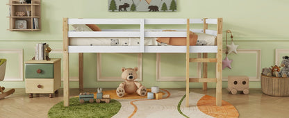 Solid Wooden, Rubber Wooden Twin Loft Bed with Ladder, Bed Platform of Strengthened Slats,Natural-white - 1st Choice Furniture Direct
