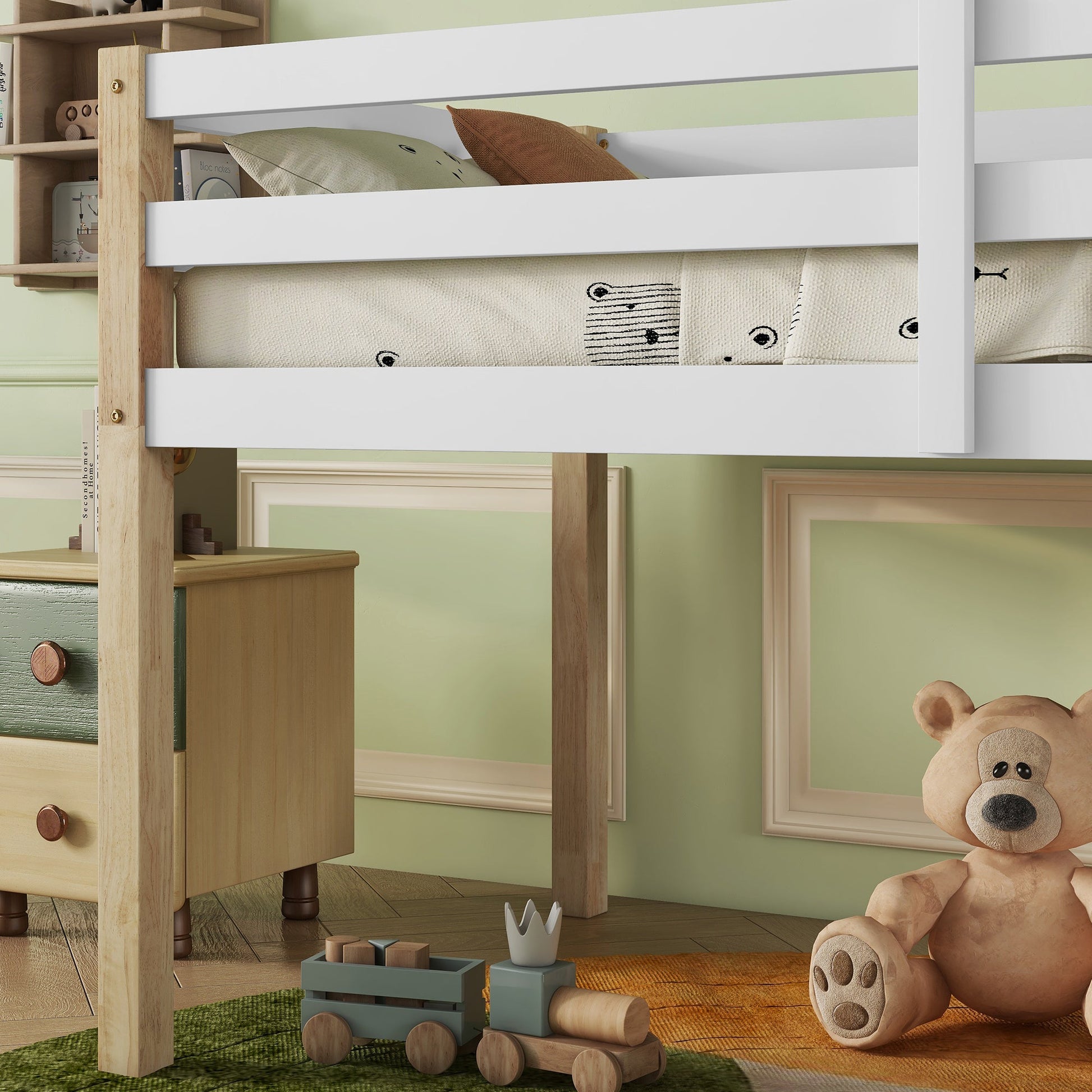 Solid Wooden, Rubber Wooden Twin Loft Bed with Ladder, Bed Platform of Strengthened Slats,Natural-white - 1st Choice Furniture Direct