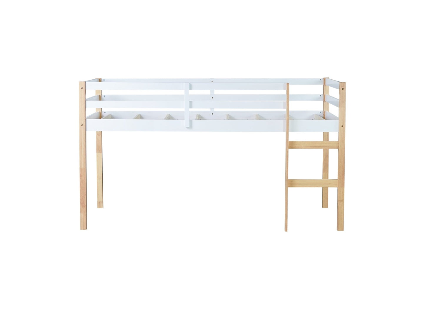 Solid Wooden, Rubber Wooden Twin Loft Bed with Ladder, Bed Platform of Strengthened Slats,Natural-white - 1st Choice Furniture Direct