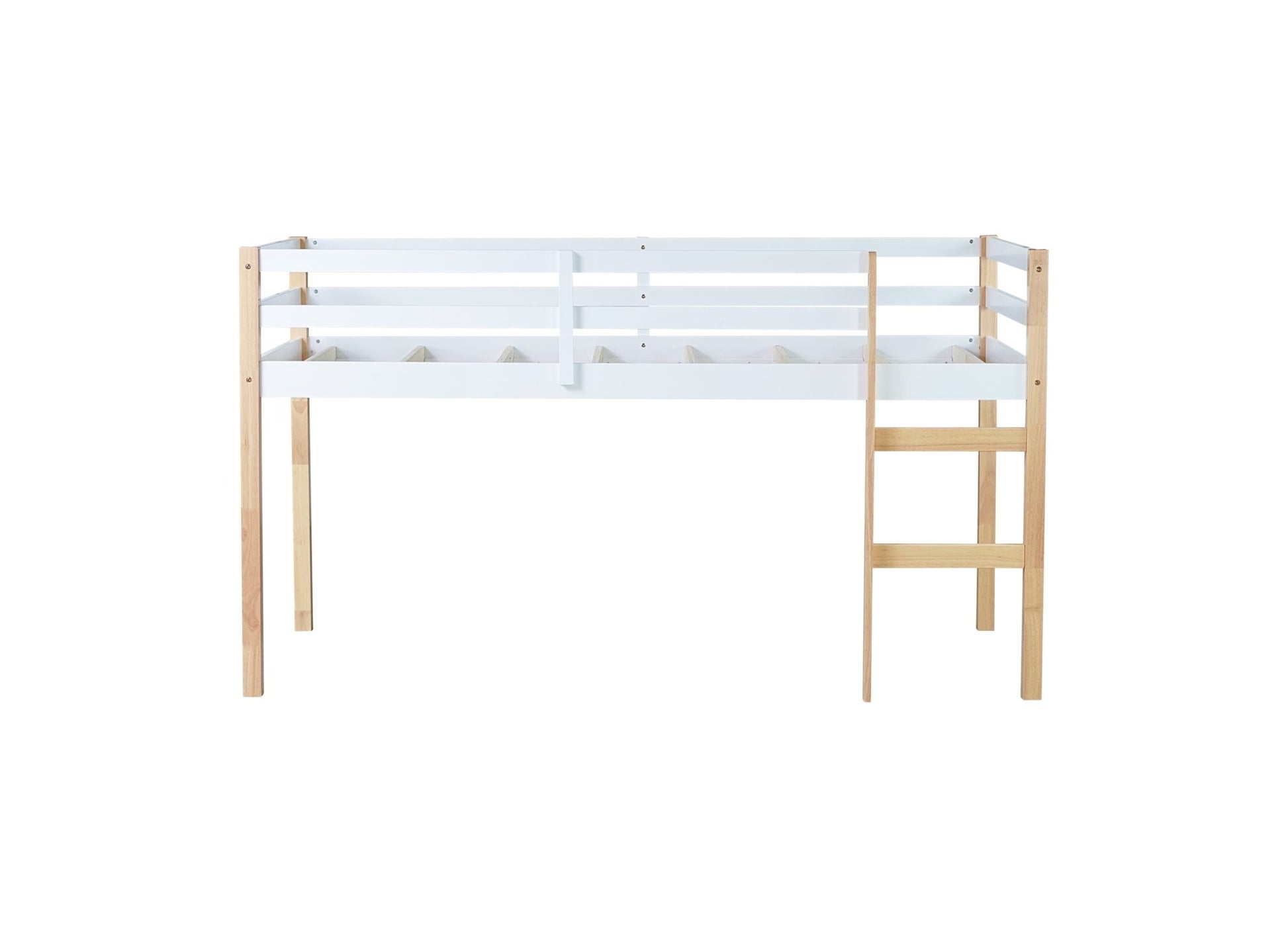 Solid Wooden, Rubber Wooden Twin Loft Bed with Ladder, Bed Platform of Strengthened Slats,Natural-white - 1st Choice Furniture Direct
