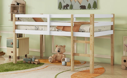 Solid Wooden, Rubber Wooden Twin Loft Bed with Ladder, Bed Platform of Strengthened Slats,Natural-white - 1st Choice Furniture Direct