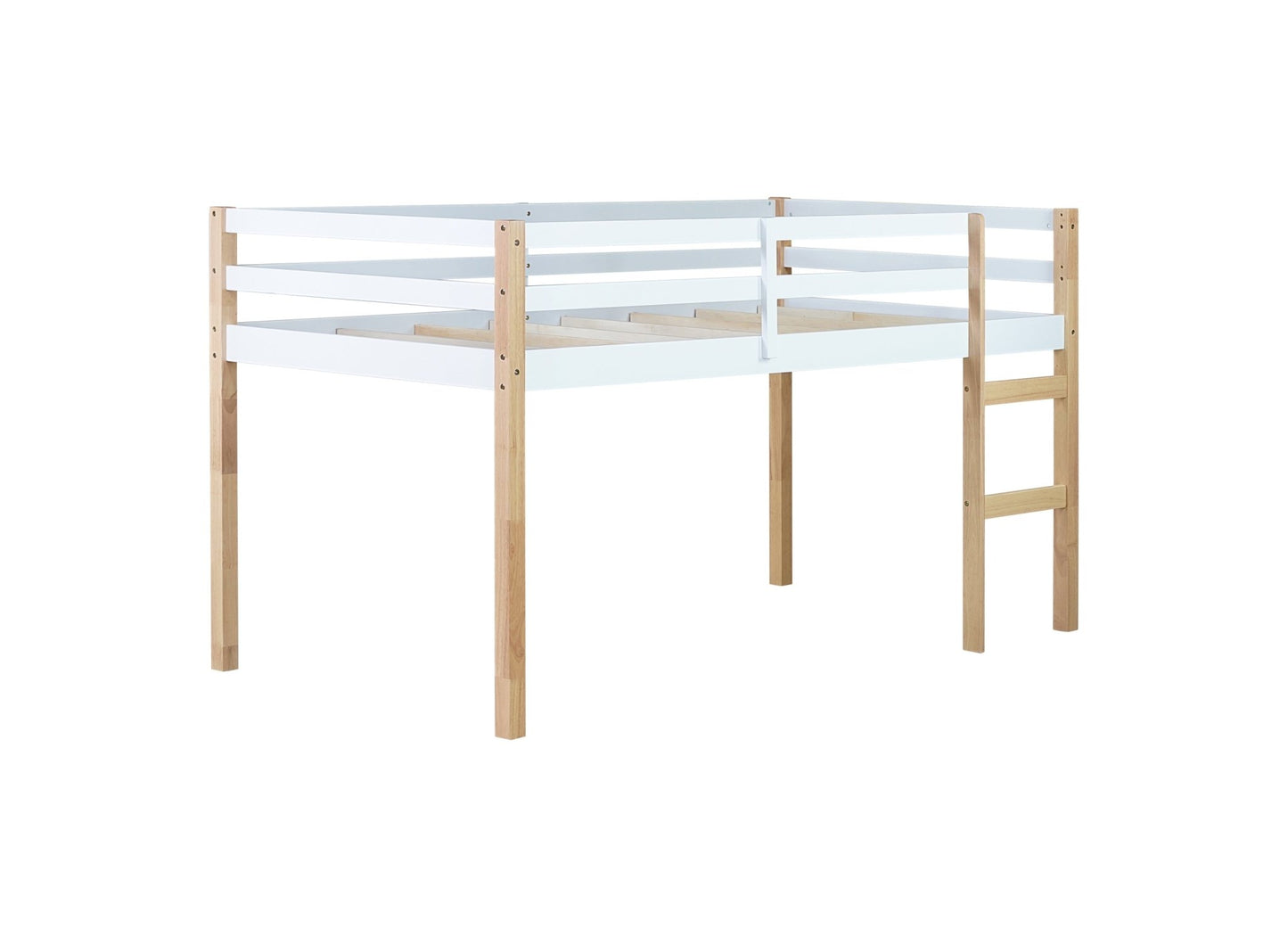 Solid Wooden, Rubber Wooden Twin Loft Bed with Ladder, Bed Platform of Strengthened Slats,Natural-white - 1st Choice Furniture Direct