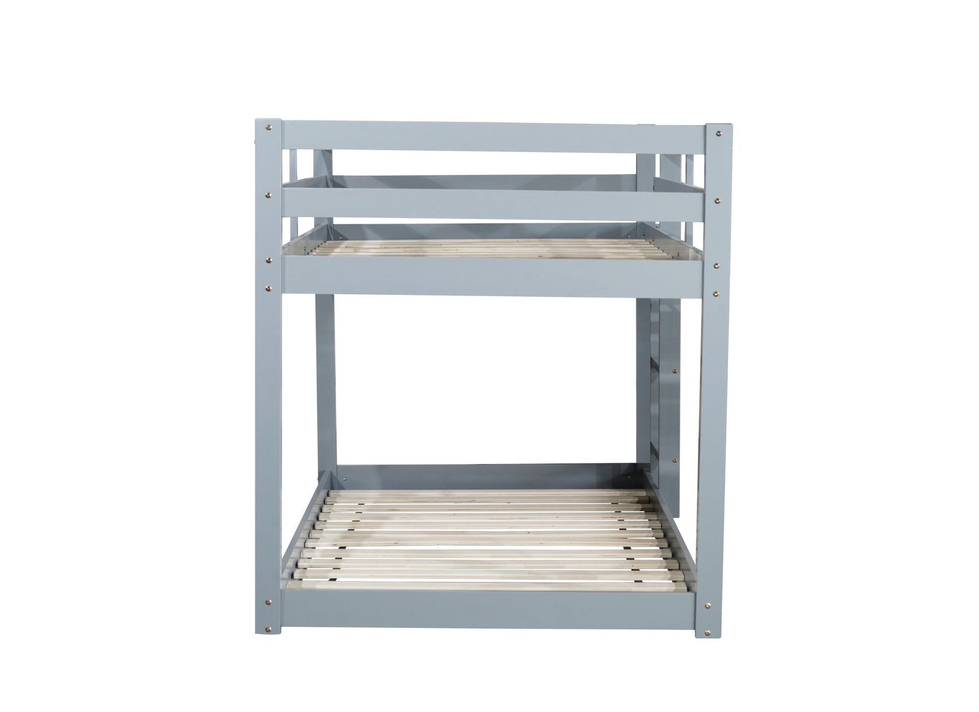 Solid Wooden , Solid Rubber Wooden Twin over Twin Floor Bunk Bed with Ladder ,Upper and Bottom Bed Platforms crafted with Strengthened Slats ,Grey - 1st Choice Furniture Direct