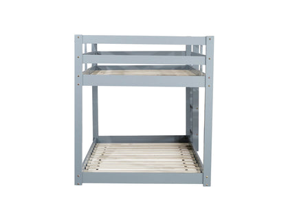 Solid Wooden , Solid Rubber Wooden Twin over Twin Floor Bunk Bed with Ladder ,Upper and Bottom Bed Platforms crafted with Strengthened Slats ,Grey - 1st Choice Furniture Direct