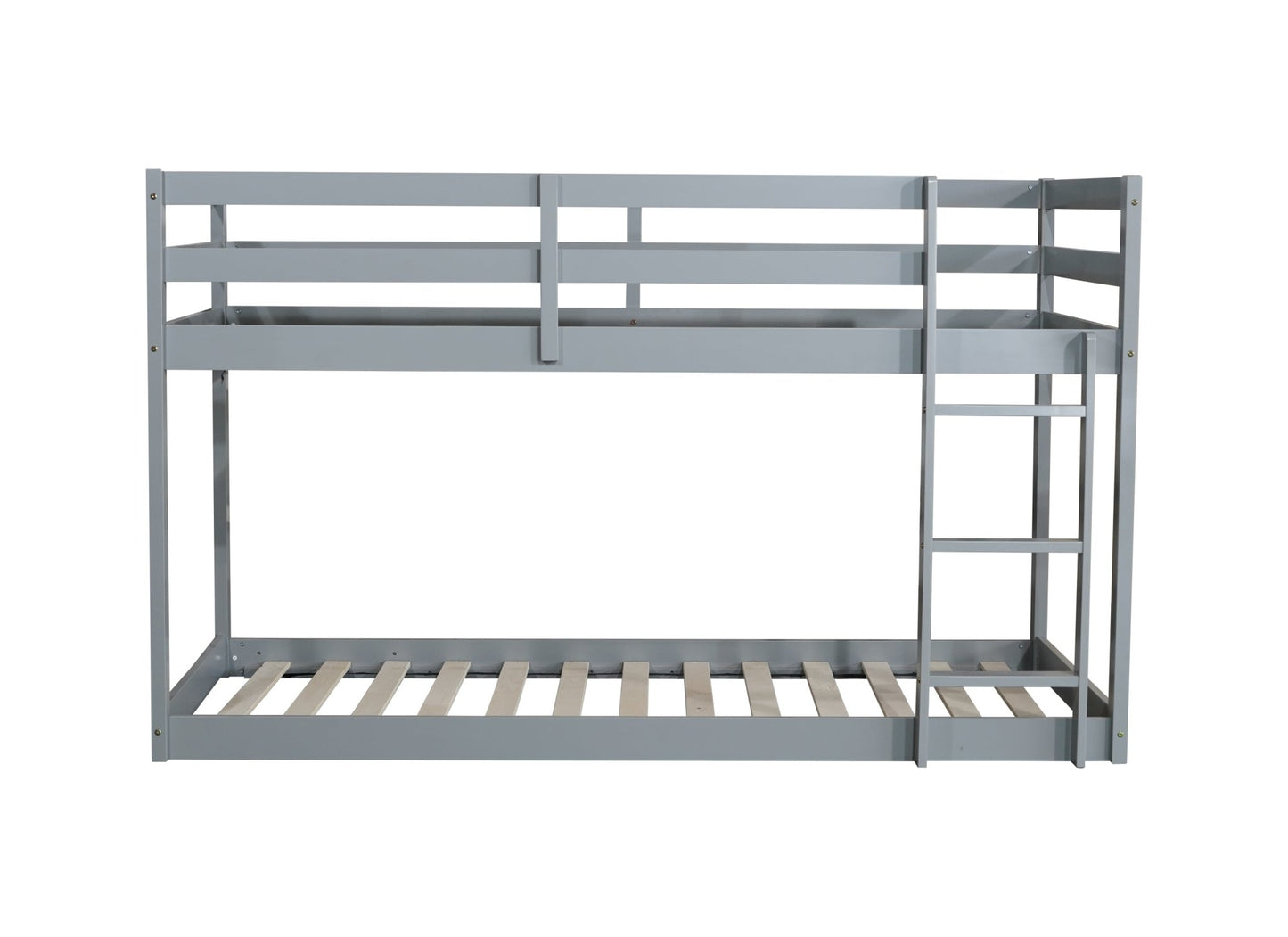 Solid Wooden , Solid Rubber Wooden Twin over Twin Floor Bunk Bed with Ladder ,Upper and Bottom Bed Platforms crafted with Strengthened Slats ,Grey - 1st Choice Furniture Direct