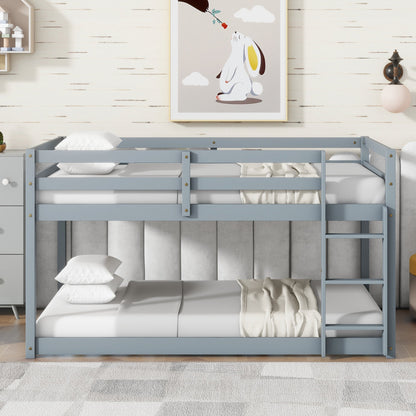 Solid Wooden , Solid Rubber Wooden Twin over Twin Floor Bunk Bed with Ladder ,Upper and Bottom Bed Platforms crafted with Strengthened Slats ,Grey - 1st Choice Furniture Direct