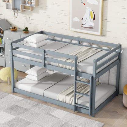 Solid Wooden , Solid Rubber Wooden Twin over Twin Floor Bunk Bed with Ladder ,Upper and Bottom Bed Platforms crafted with Strengthened Slats ,Grey - 1st Choice Furniture Direct
