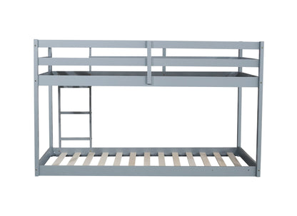 Solid Wooden , Solid Rubber Wooden Twin over Twin Floor Bunk Bed with Ladder ,Upper and Bottom Bed Platforms crafted with Strengthened Slats ,Grey - 1st Choice Furniture Direct