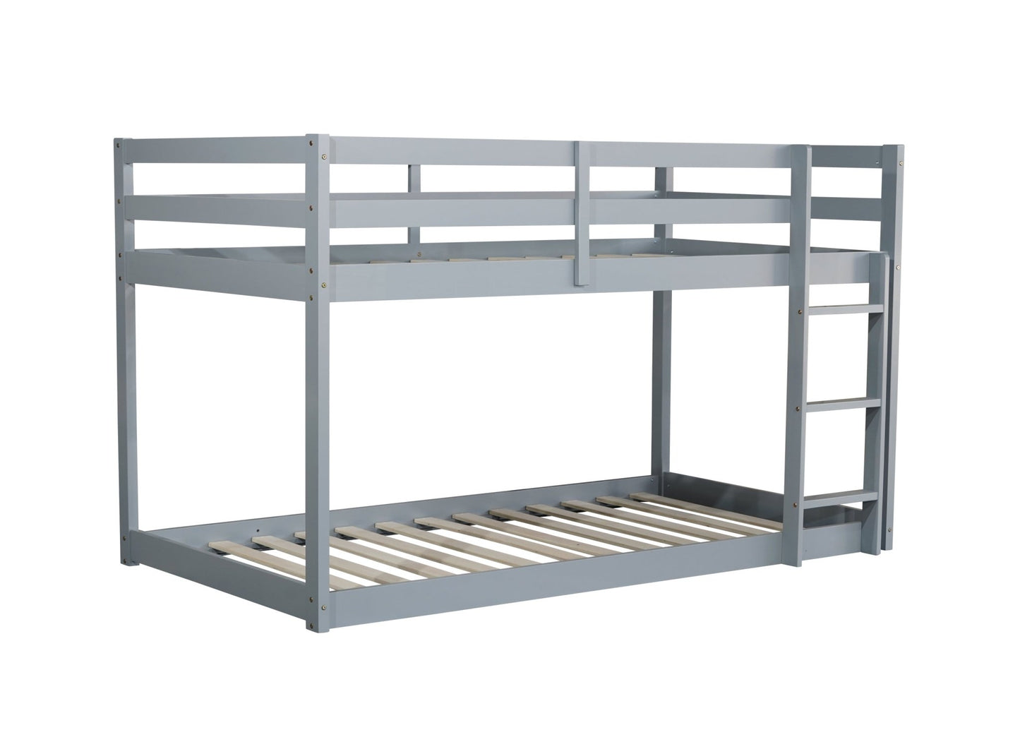 Solid Wooden , Solid Rubber Wooden Twin over Twin Floor Bunk Bed with Ladder ,Upper and Bottom Bed Platforms crafted with Strengthened Slats ,Grey - 1st Choice Furniture Direct