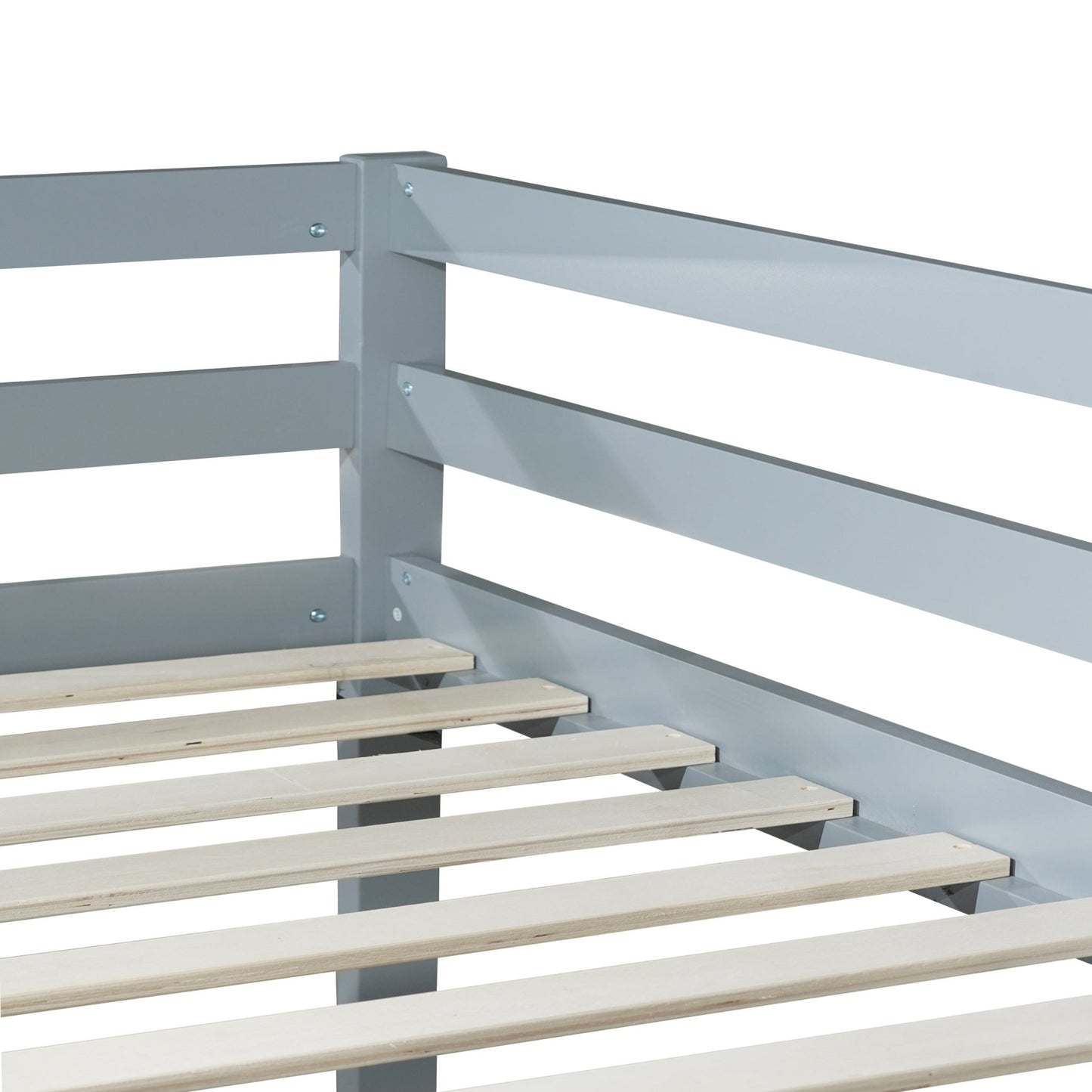 Solid Wooden , Solid Rubber Wooden Twin over Twin Floor Bunk Bed with Ladder ,Upper and Bottom Bed Platforms crafted with Strengthened Slats ,Grey - 1st Choice Furniture Direct