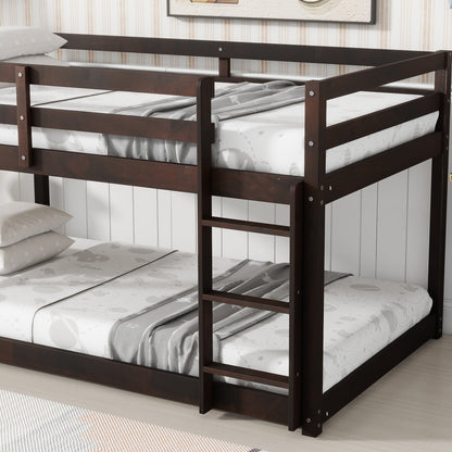 Solid Wooden, Solid Rubber Wooden Twin over Twin Floor Bunk Bed with Ladder, with Bed Platform of Strengthened Slats , Espresso - 1st Choice Furniture Direct