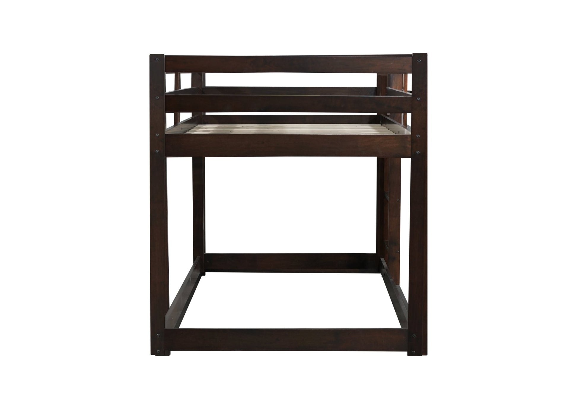 Solid Wooden, Solid Rubber Wooden Twin over Twin Floor Bunk Bed with Ladder, with Bed Platform of Strengthened Slats , Espresso - 1st Choice Furniture Direct