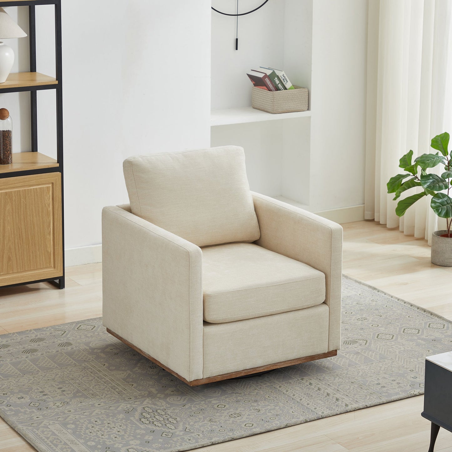 Square Upholstered Swivel Accent Chair with 360 Degree Rotation in Beige Chenille, 30.7'W - 1st Choice Furniture Direct
