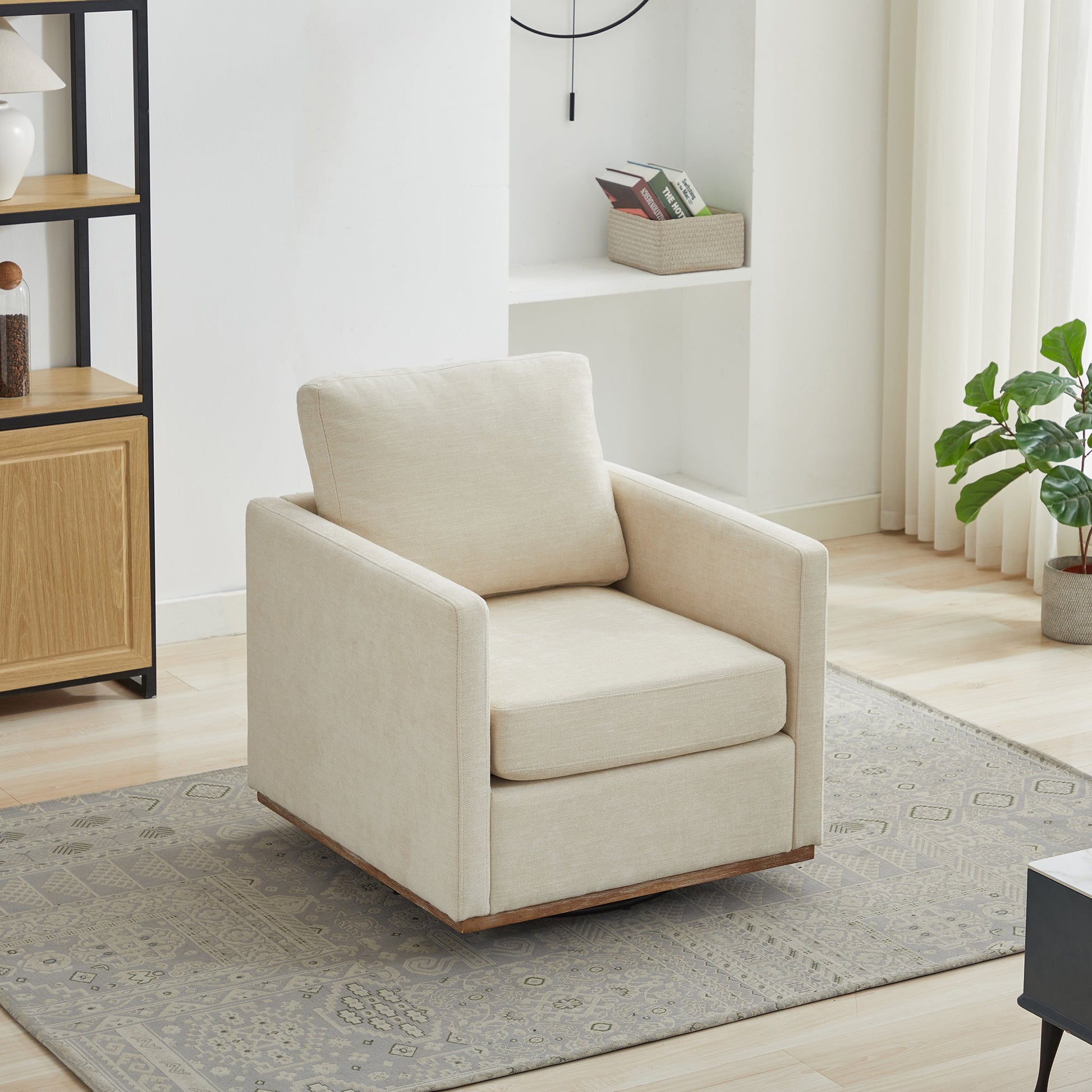 Square Upholstered Swivel Accent Chair with 360 Degree Rotation in Beige Chenille, 30.7'W - 1st Choice Furniture Direct