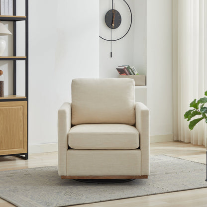Square Upholstered Swivel Accent Chair with 360 Degree Rotation in Beige Chenille, 30.7'W - 1st Choice Furniture Direct