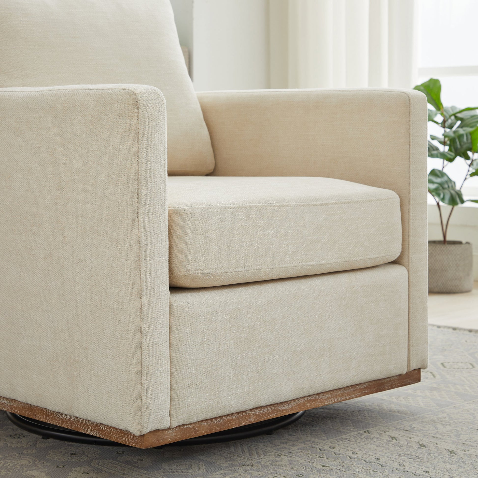 Square Upholstered Swivel Accent Chair with 360 Degree Rotation in Beige Chenille, 30.7'W - 1st Choice Furniture Direct