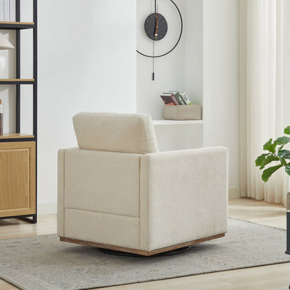 Square Upholstered Swivel Accent Chair with 360 Degree Rotation in Beige Chenille, 30.7'W - 1st Choice Furniture Direct