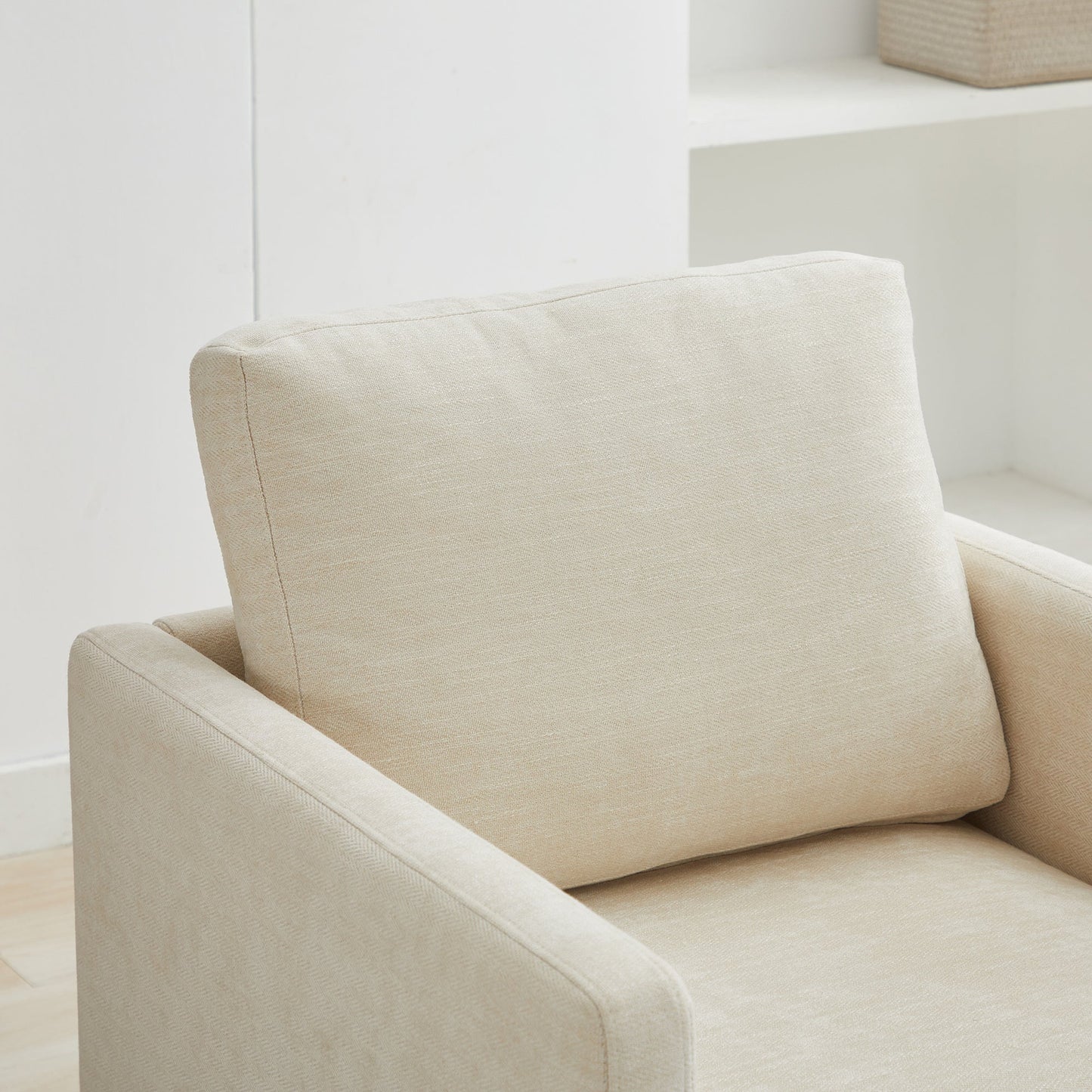Square Upholstered Swivel Accent Chair with 360 Degree Rotation in Beige Chenille, 30.7'W - 1st Choice Furniture Direct
