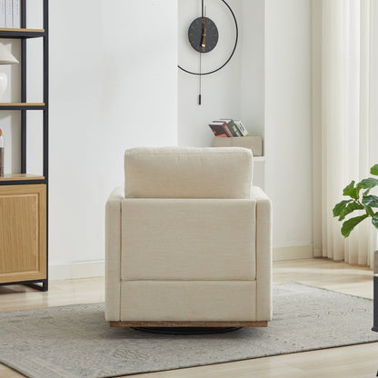 Square Upholstered Swivel Accent Chair with 360 Degree Rotation in Beige Chenille, 30.7'W - 1st Choice Furniture Direct