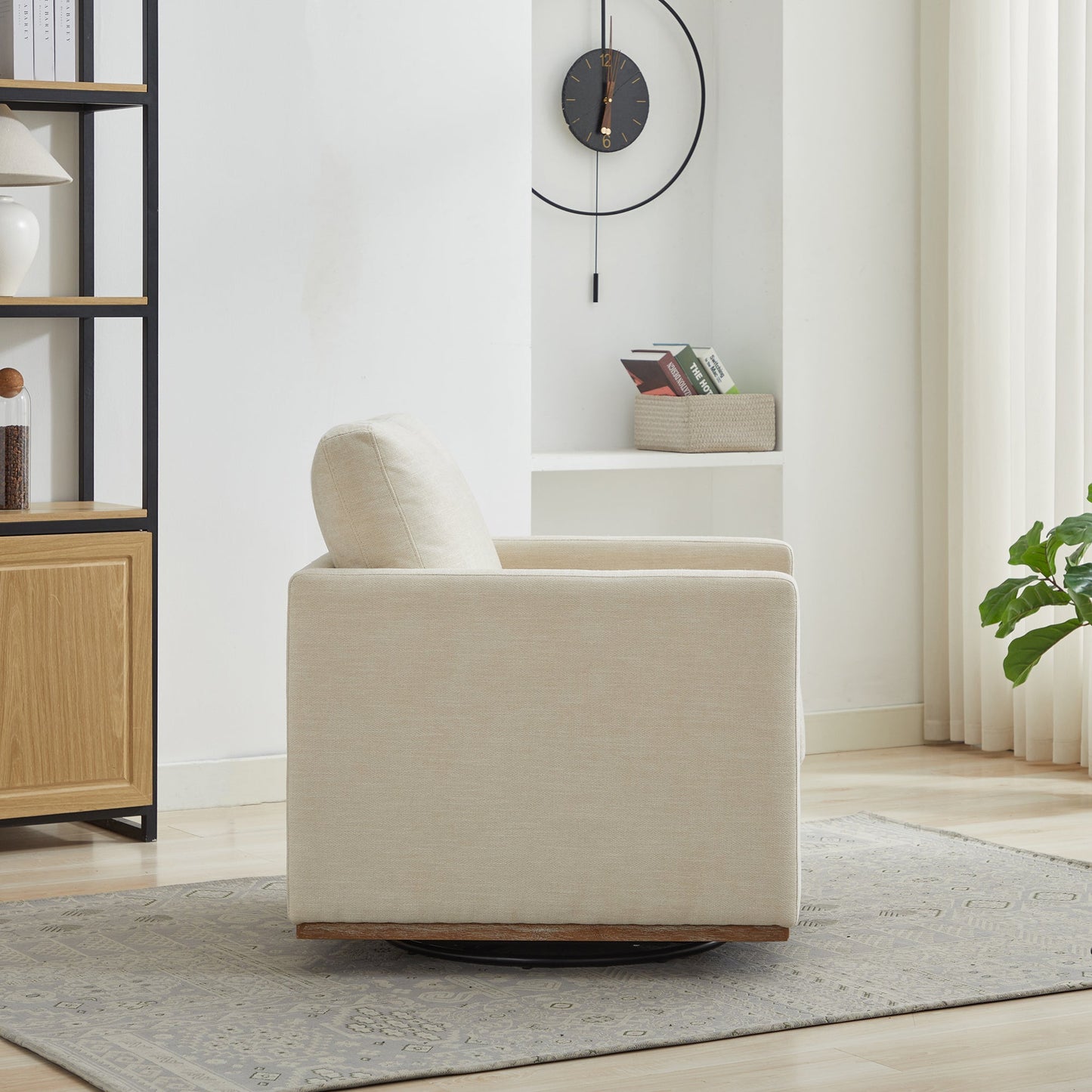 Square Upholstered Swivel Accent Chair with 360 Degree Rotation in Beige Chenille, 30.7'W - 1st Choice Furniture Direct
